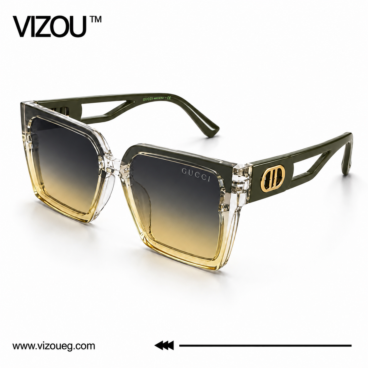 Luxury Oversized Square Sunglasses – Olive Fade Gold Edition VZ-203 Main image