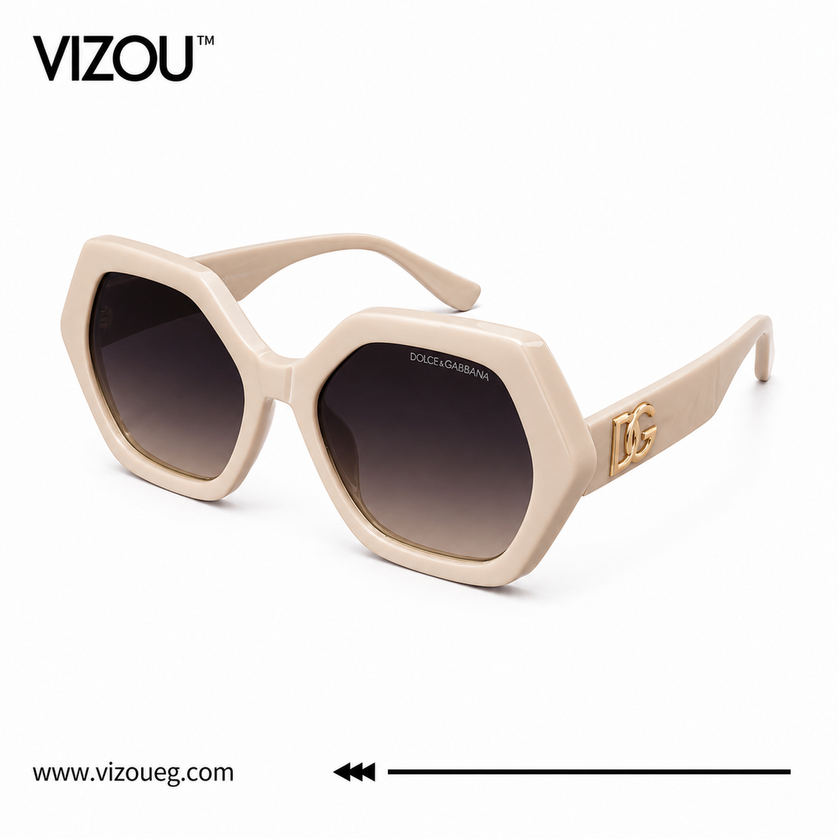 Luxury Oversized Geometric Sunglasses – Ivory Cream Gold Accent Edition VZ-171 Main image