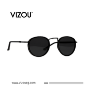 Black sunglasses with 'VIZOU' branding on a white background