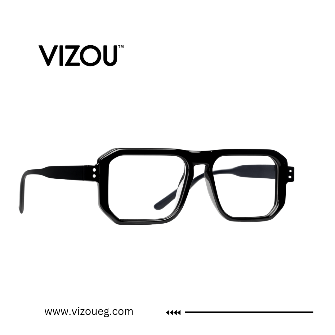Black eyeglasses with 'VIZOU' branding on a white background Main image