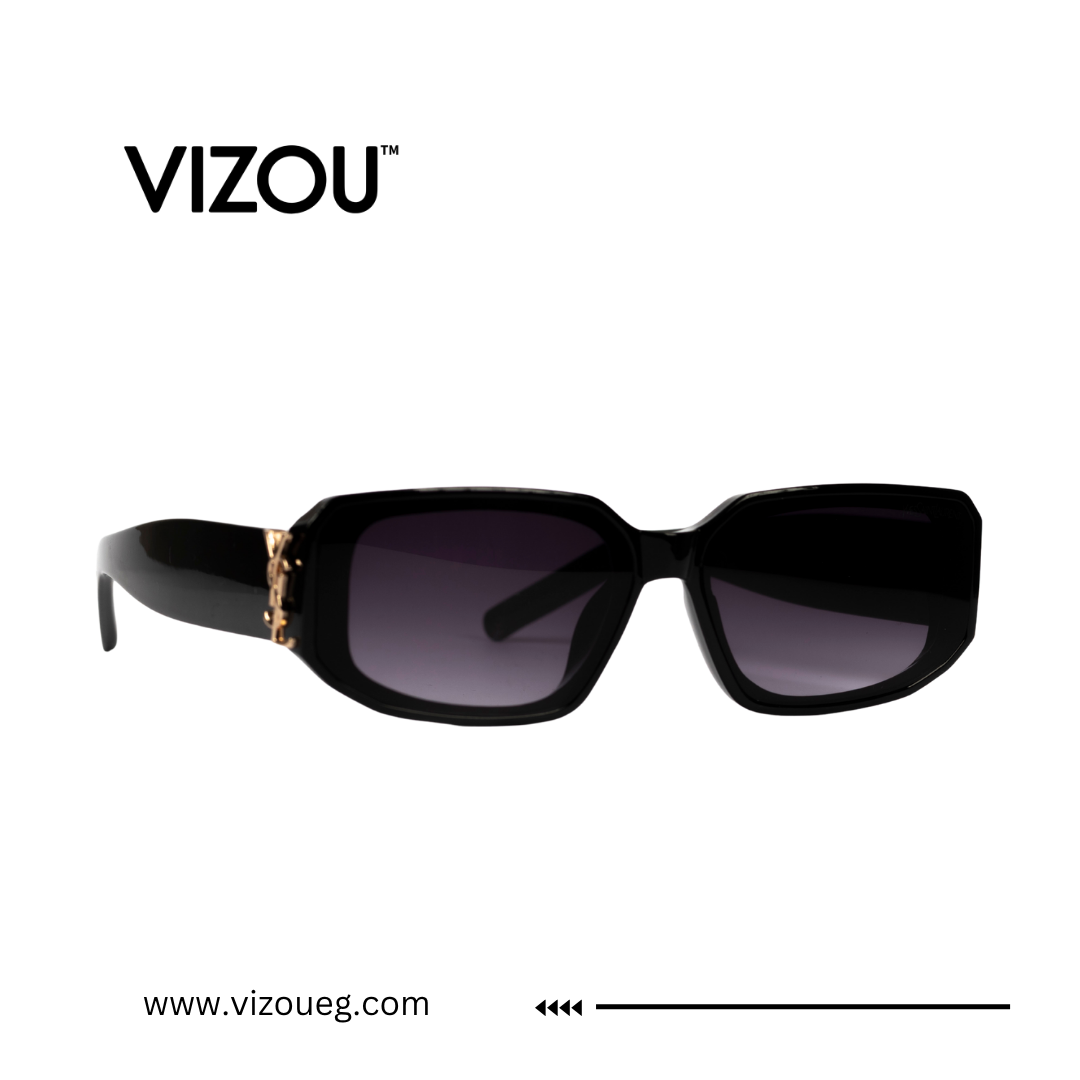 Black sunglasses with gold accents on a white background, featuring the VIZOU brand. Main image