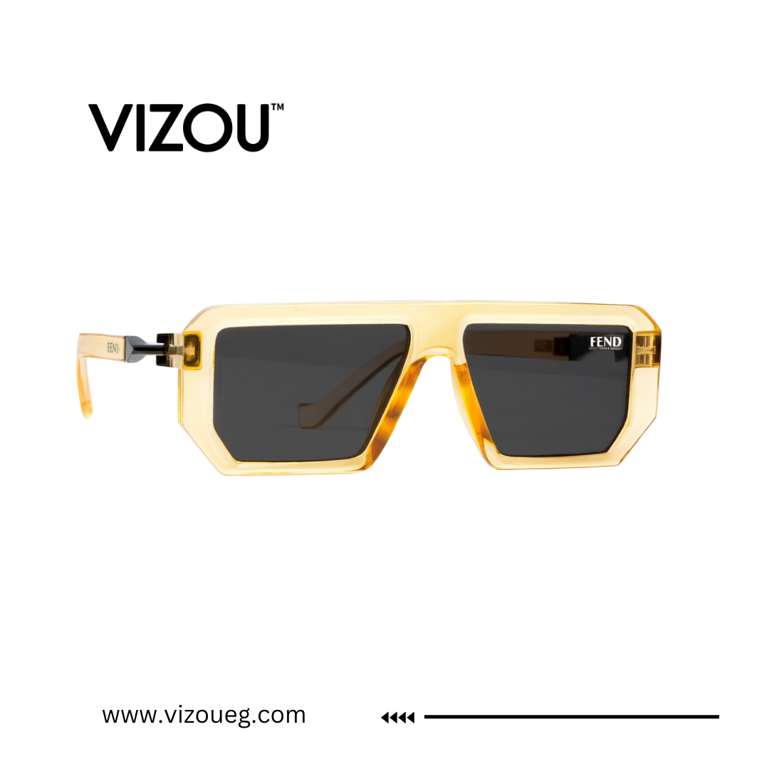Gold-framed sunglasses with dark lenses on a white background, featuring the VIZOU brand. Main image