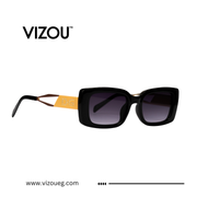 Black sunglasses with a yellow strap on a white background, featuring the VIZOU brand.