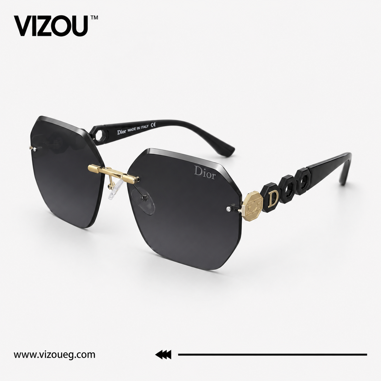 Luxury Rimless Geometric Sunglasses – Black Gold Edition VZ-181