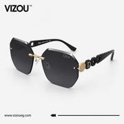 Luxury Rimless Geometric Sunglasses – Black Gold Edition VZ-181
