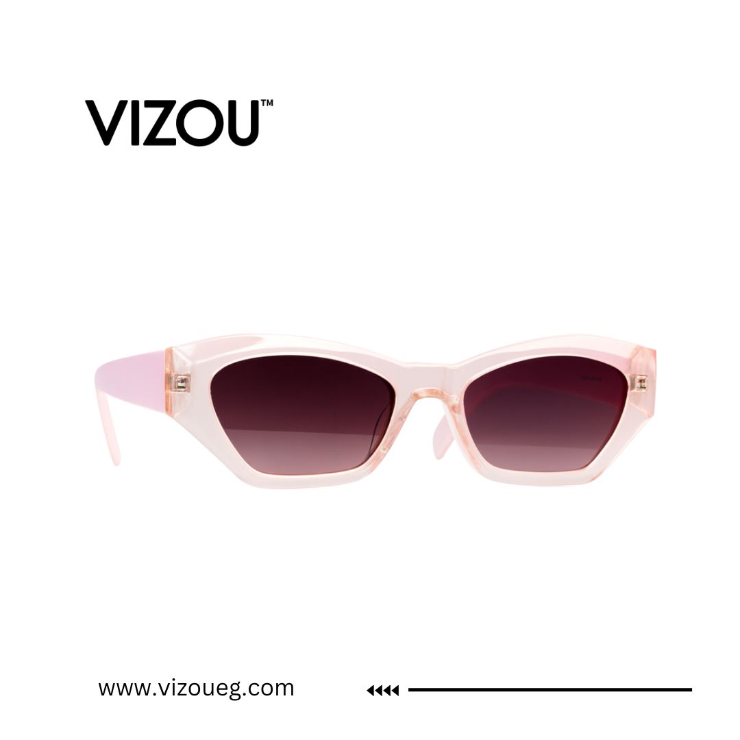 Pink sunglasses with dark lenses on a white background, featuring the VIZOU brand. Main image