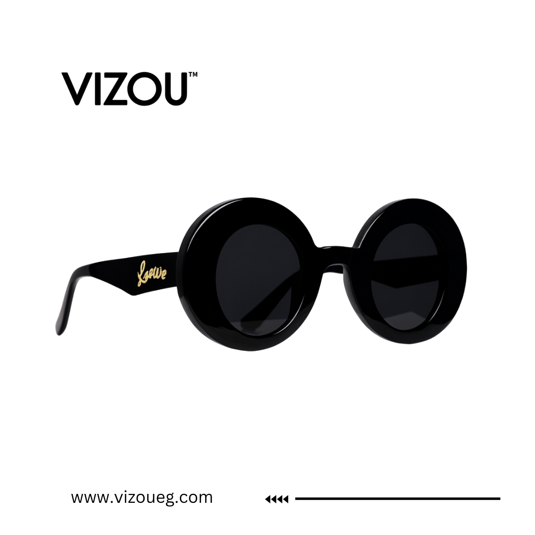 Black sunglasses with 'VIZOU' branding on a white background