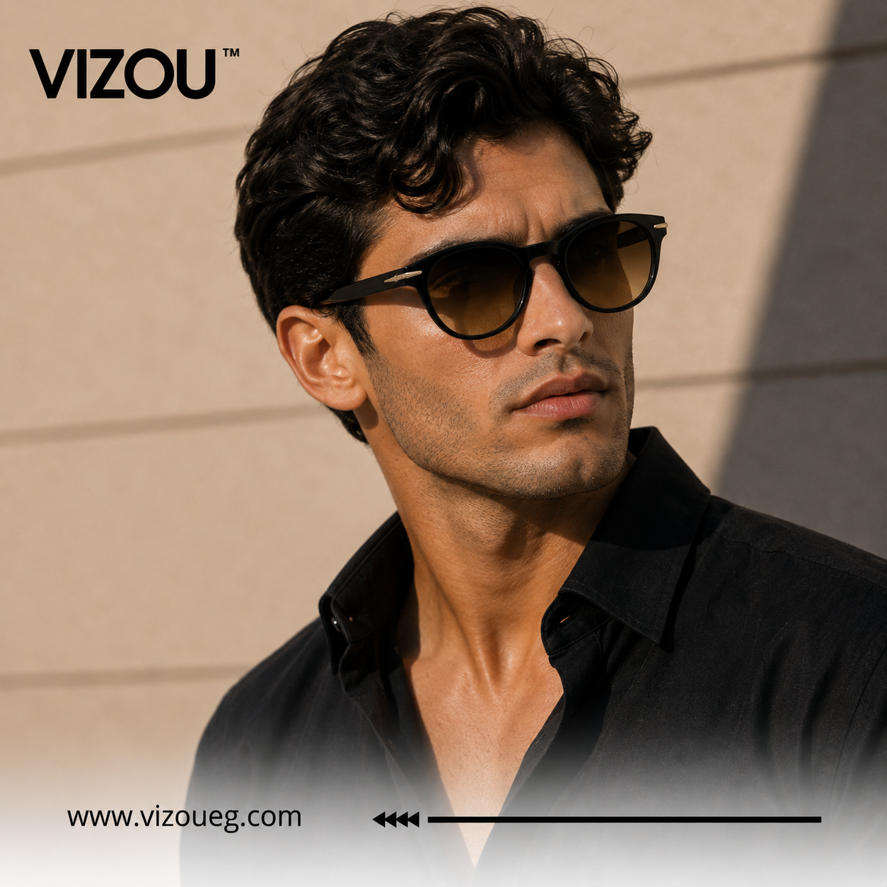 Luxury Round Sunglasses – Glossy Black Transparent Gold Edition VZ-228 Secondary image