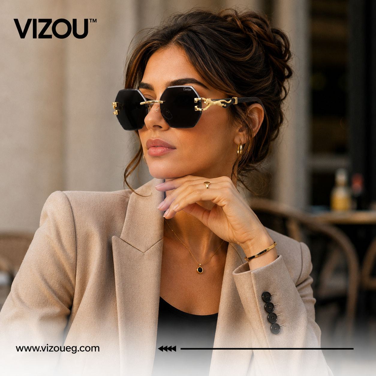 Luxury Rimless Geometric Sunglasses – Smoke Black Gold Edition VZ-269