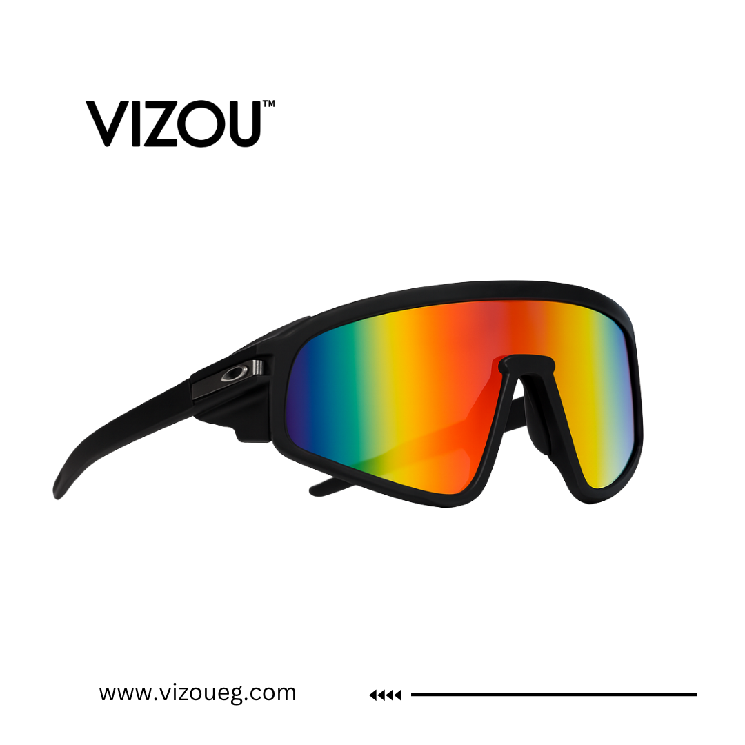 Sunglasses with rainbow lenses on a white background, featuring the VIZOU brand. Main image