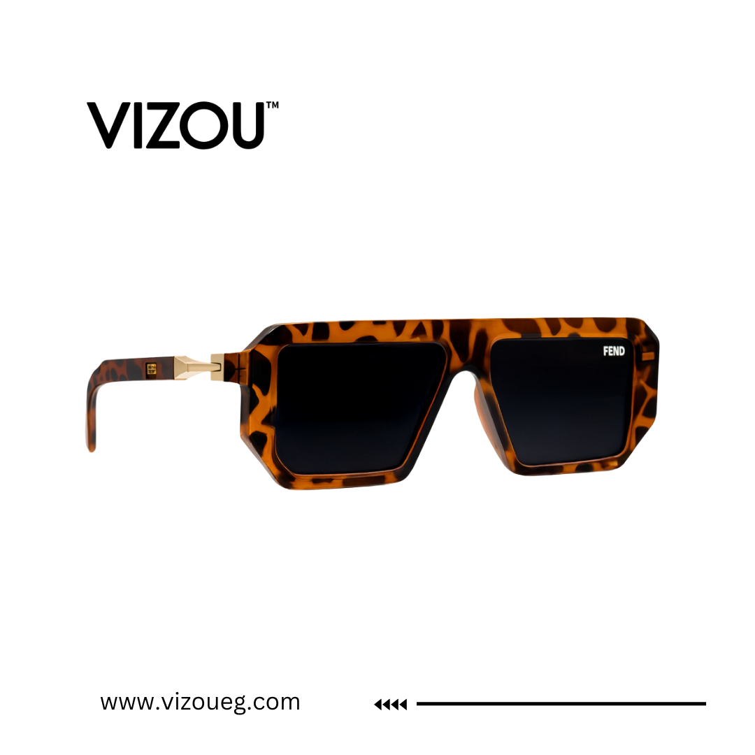 Leopard print sunglasses with gold accents on a white background, featuring the VIZOU brand. Main image