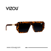 Leopard print sunglasses with gold accents on a white background, featuring the VIZOU brand.