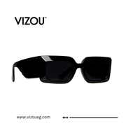 Black sunglasses with 'VIZOU' branding on a white background