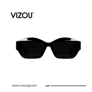 Black sunglasses with 'VIZOU' branding on a white background