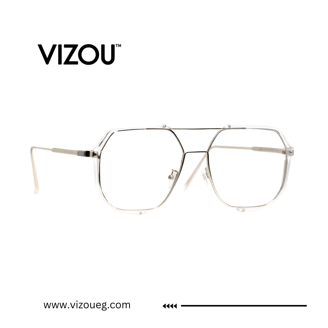 Silver eyeglasses with 'VIZOU' branding on a white background Main image
