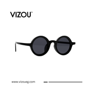 Black sunglasses with 'VIZOU' branding on a white background