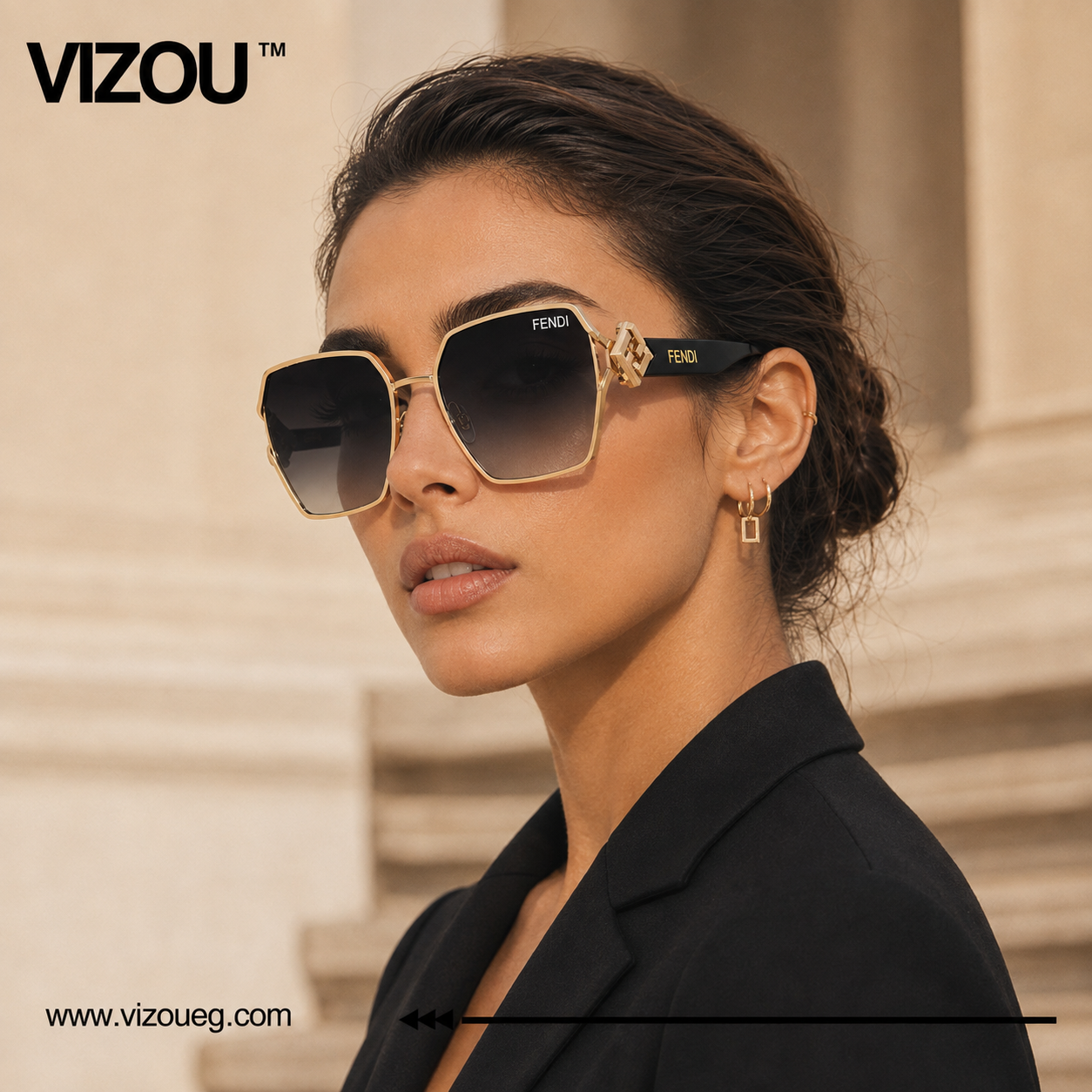 Luxury Oversized Square Sunglasses – Gold Black Smoke Edition VZ-251