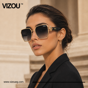 Luxury Oversized Square Sunglasses – Gold Black Smoke Edition VZ-251