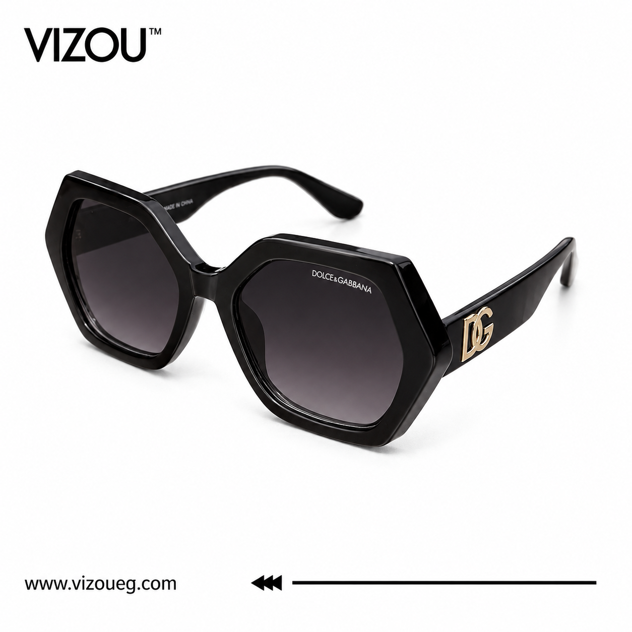 Luxury Oversized Geometric Sunglasses – Glossy Black Gold Accent Edition VZ-170