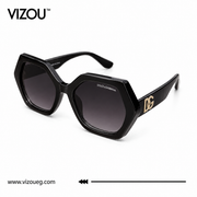 Luxury Oversized Geometric Sunglasses – Glossy Black Gold Accent Edition VZ-170