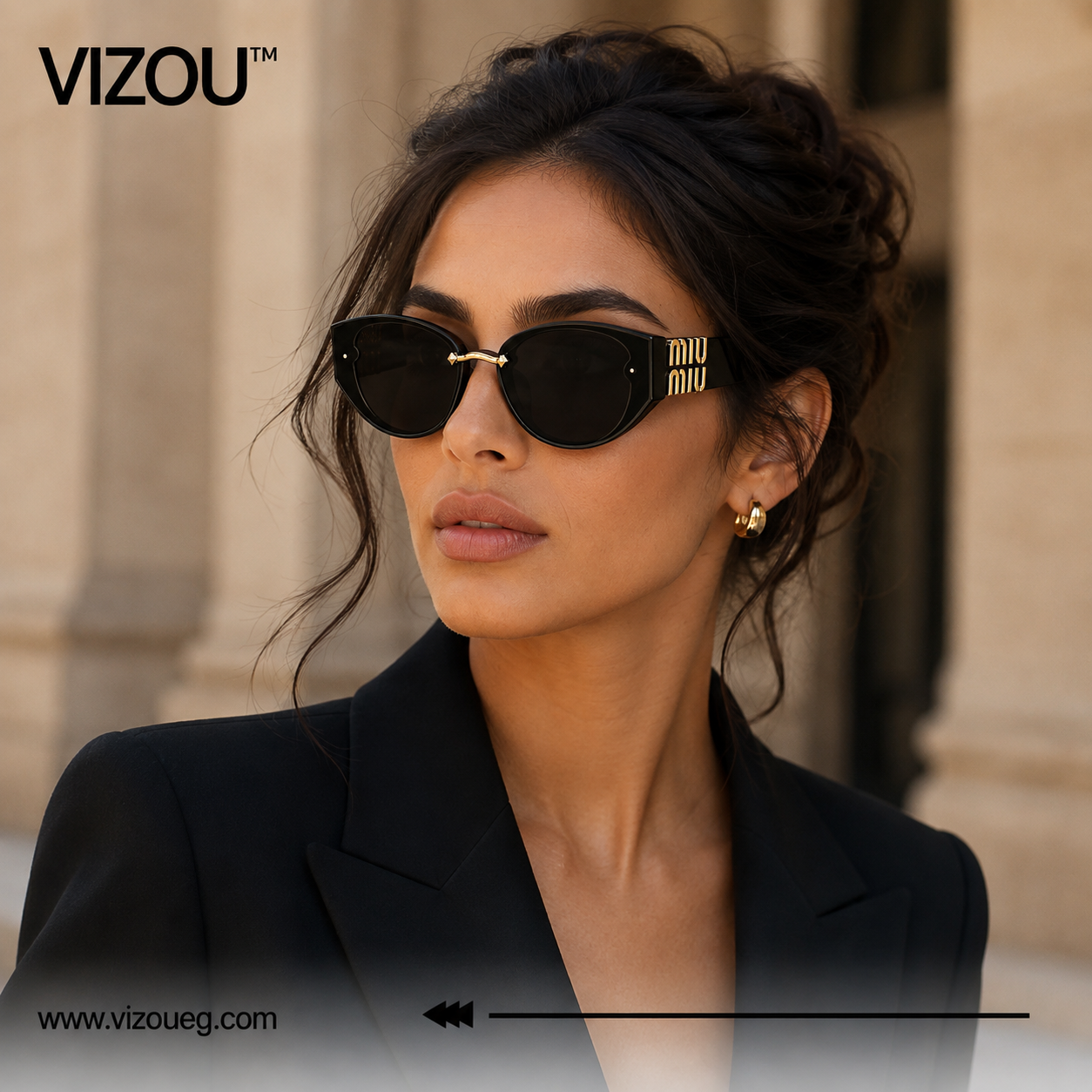 Luxury Oversized Butterfly Sunglasses – Glossy Black Gold Edition VZ-218 Secondary image