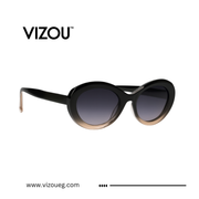 Black sunglasses with gradient lenses on a white background, featuring the VIZOU brand.