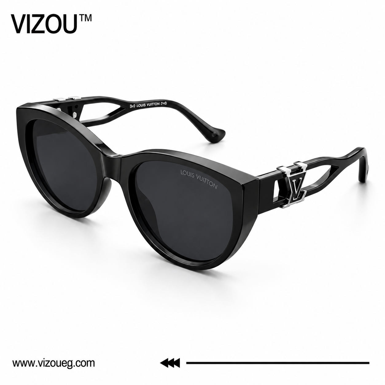 Luxury Oversized Cat-Eye Sunglasses – Glossy Black Silver Edition VZ-212