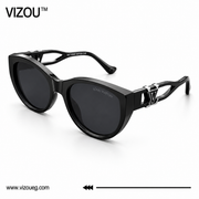 Luxury Oversized Cat-Eye Sunglasses – Glossy Black Silver Edition VZ-212