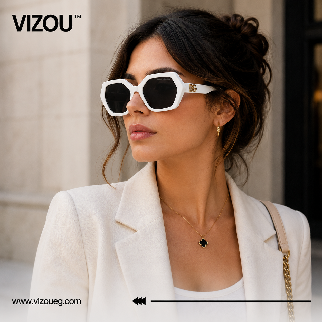 Luxury Oversized Geometric Sunglasses – Glossy White Black Gold Edition VZ-174