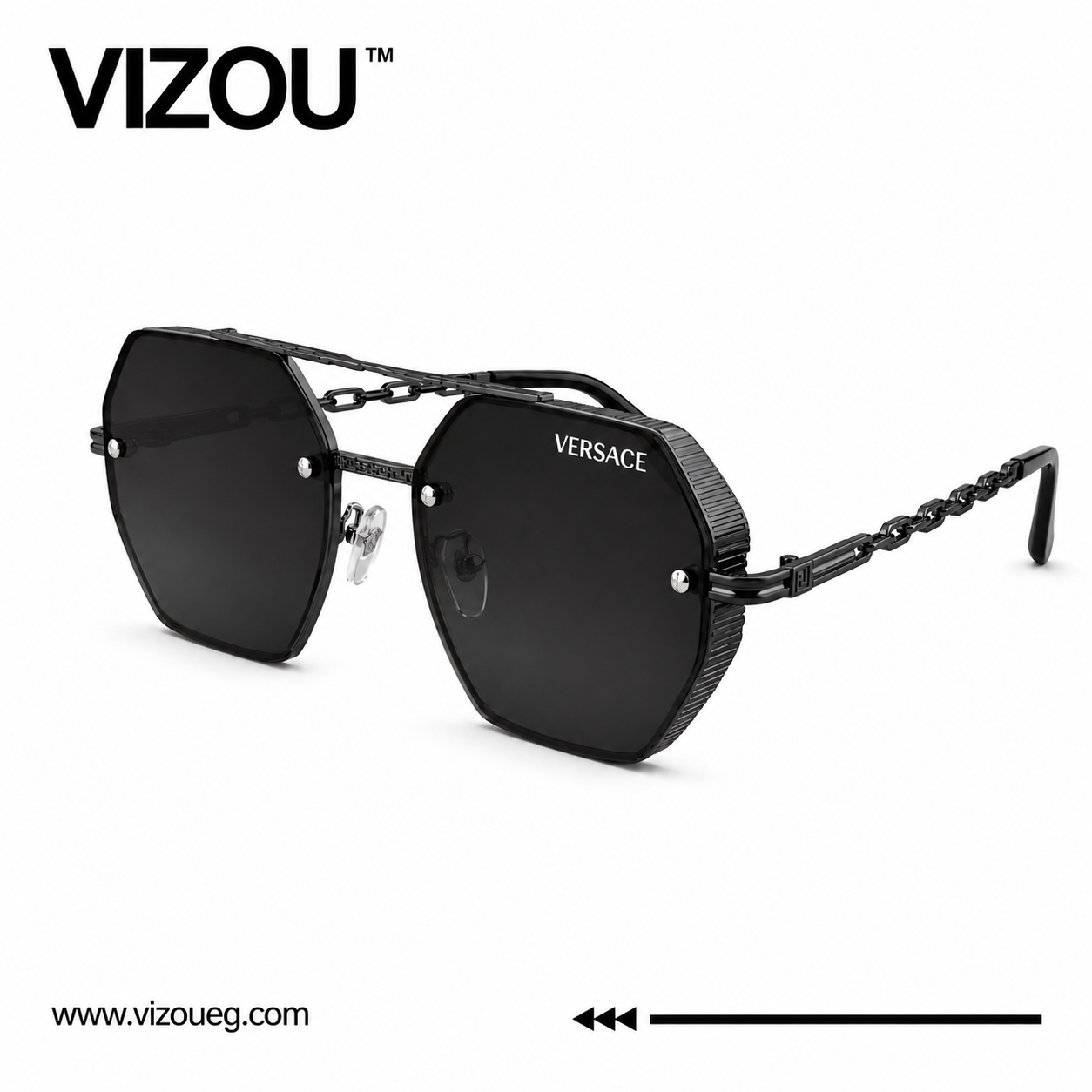 Luxury Geometric Shield Sunglasses – Full Black Chain Edition VZ-257