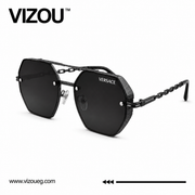 Luxury Geometric Shield Sunglasses – Full Black Chain Edition VZ-257
