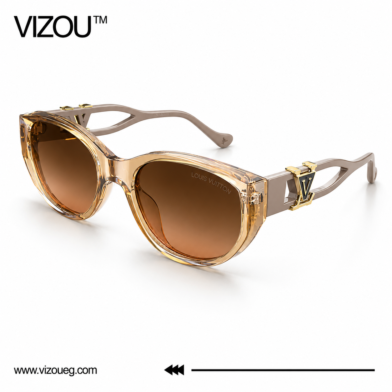 Luxury Oversized Round Sunglasses – Champagne Amber Gold Edition VZ-210 Main image