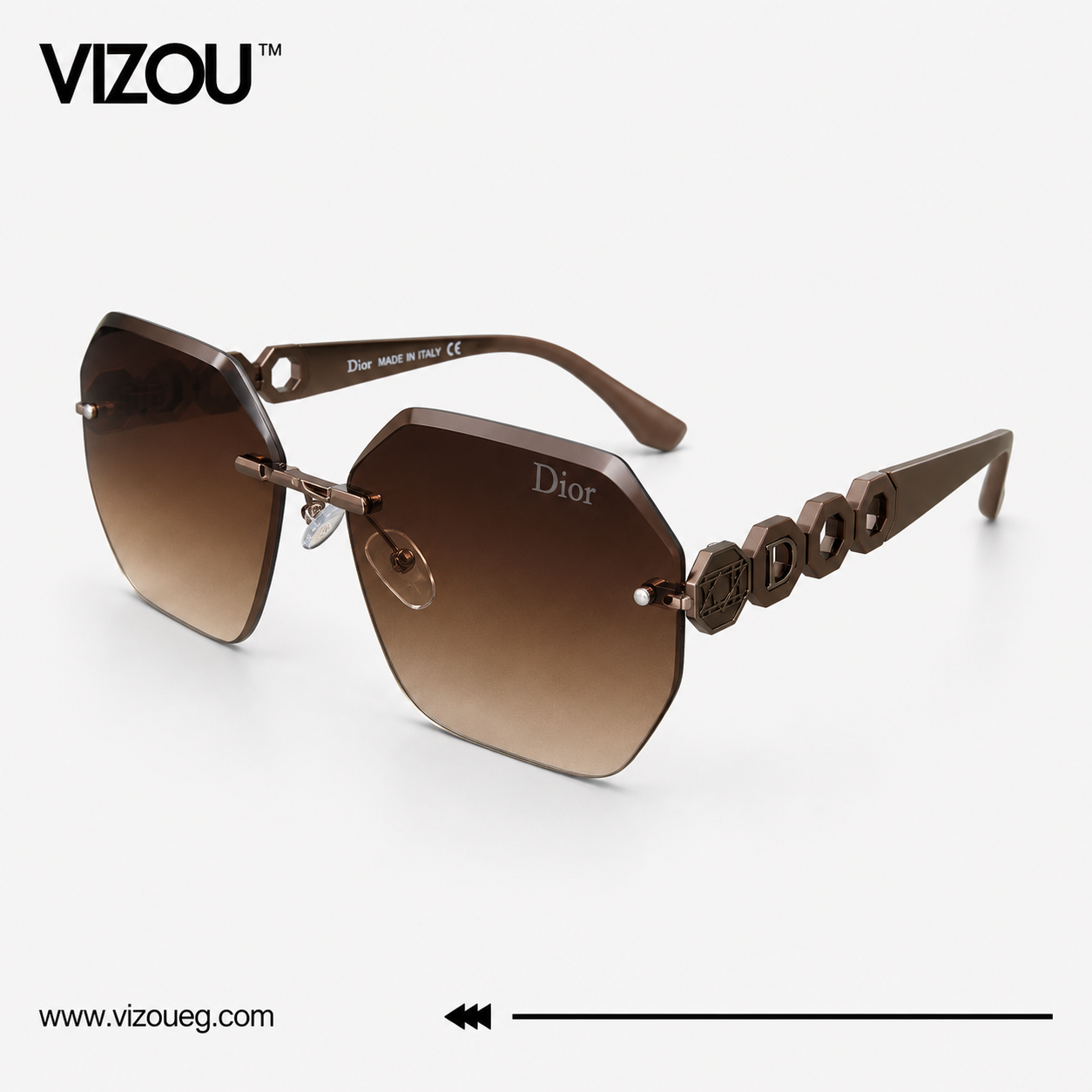Luxury Rimless Geometric Sunglasses – Brown Gradient Bronze Edition VZ-182 Main image