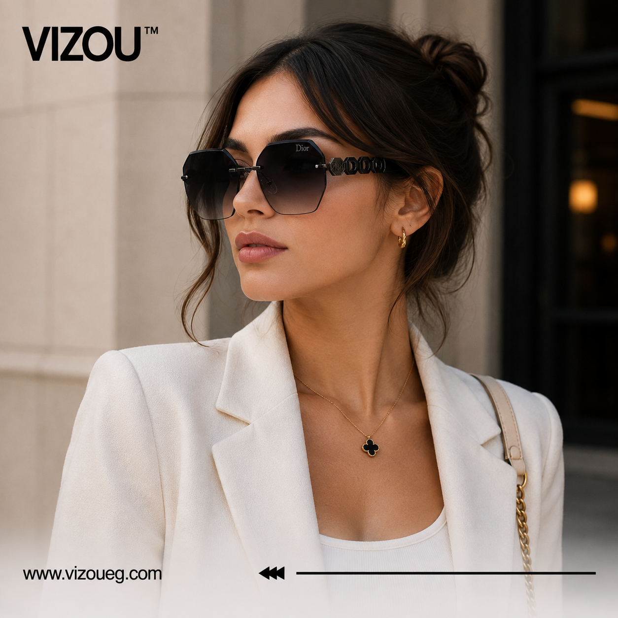 Luxury Rimless Geometric Sunglasses – Black Smoke Gradient Edition VZ-183