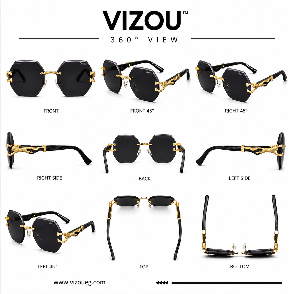 Luxury Rimless Geometric Sunglasses – Smoke Black Gold Edition VZ-269