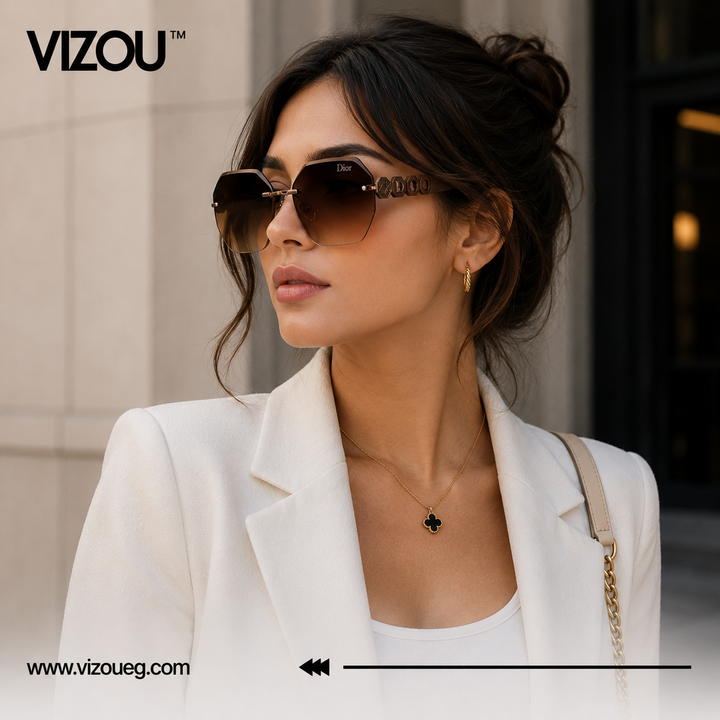 Luxury Rimless Geometric Sunglasses – Brown Gradient Bronze Edition VZ-182