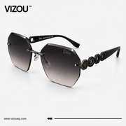 Luxury Rimless Geometric Sunglasses – Black Smoke Gradient Edition VZ-183
