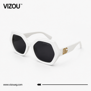 Luxury Oversized Geometric Sunglasses – Glossy White Black Gold Edition VZ-174