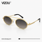 Luxury Round Double-Bridge Sunglasses – Gold Smoke Gradient Edition VZ-187