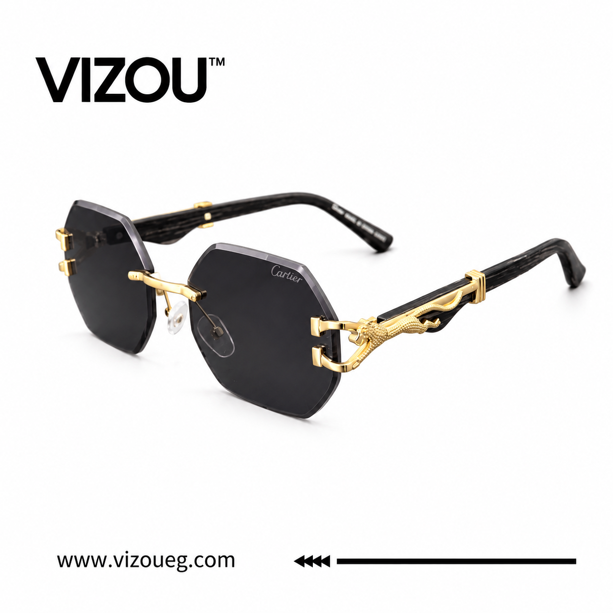 Luxury Rimless Geometric Sunglasses – Smoke Black Gold Edition VZ-269