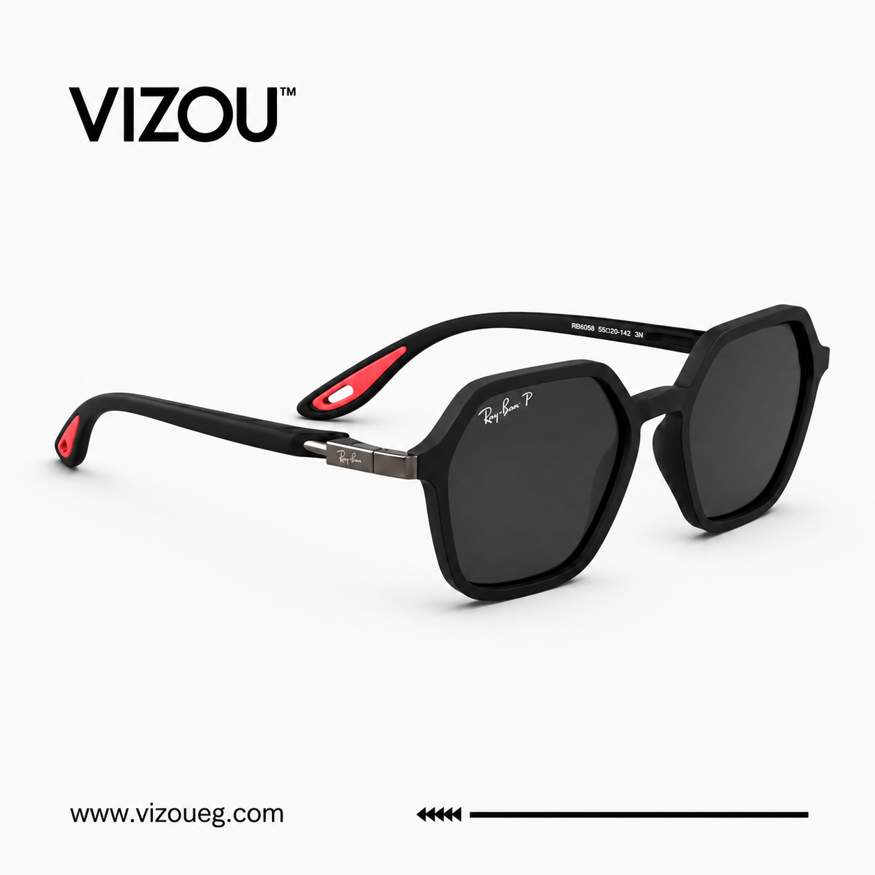 Luxury Geometric Square Sunglasses – Matte Black Red Edition VZ-220 Main image
