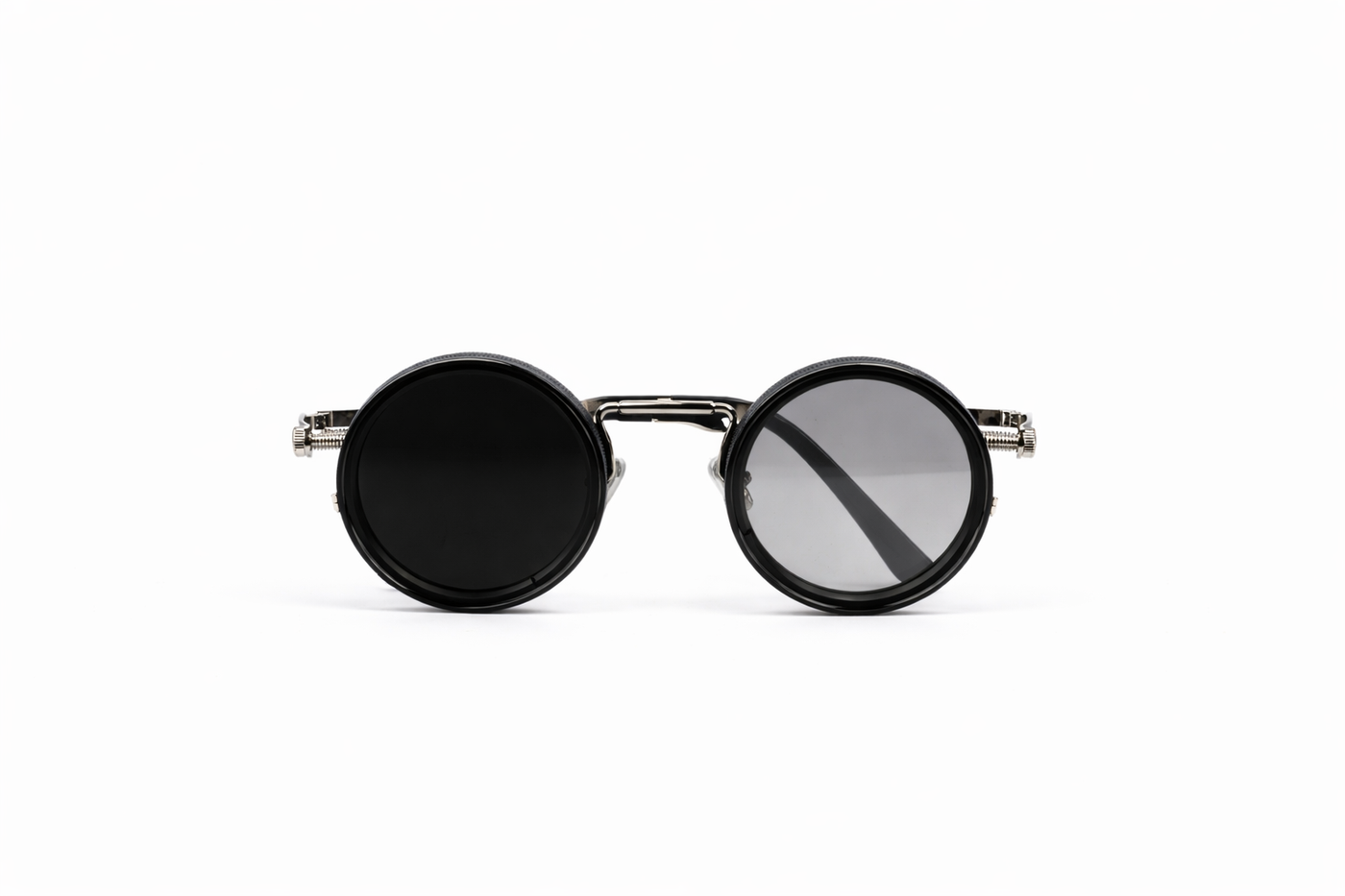 The Steampunk Round Sunglasses – Silver Black Edition VZ-044