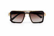 The Luxury Double-Bridge Square Sunglasses – Gold &amp; Brown Edition VZ-059