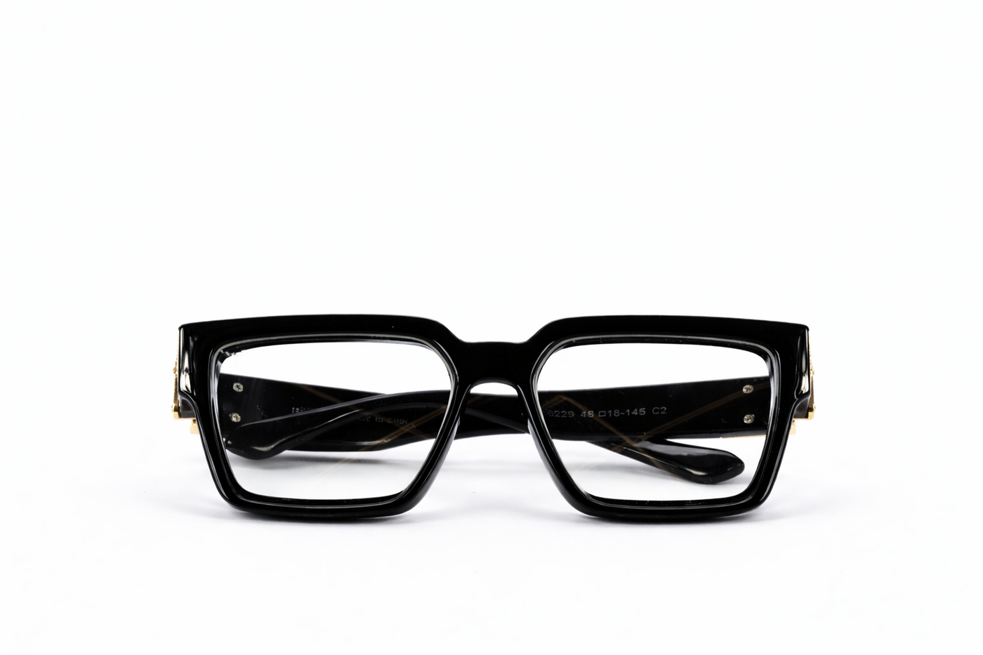 Luxury Square Frame Eyeglasses – Glossy Black Gold Edition VZ-002
