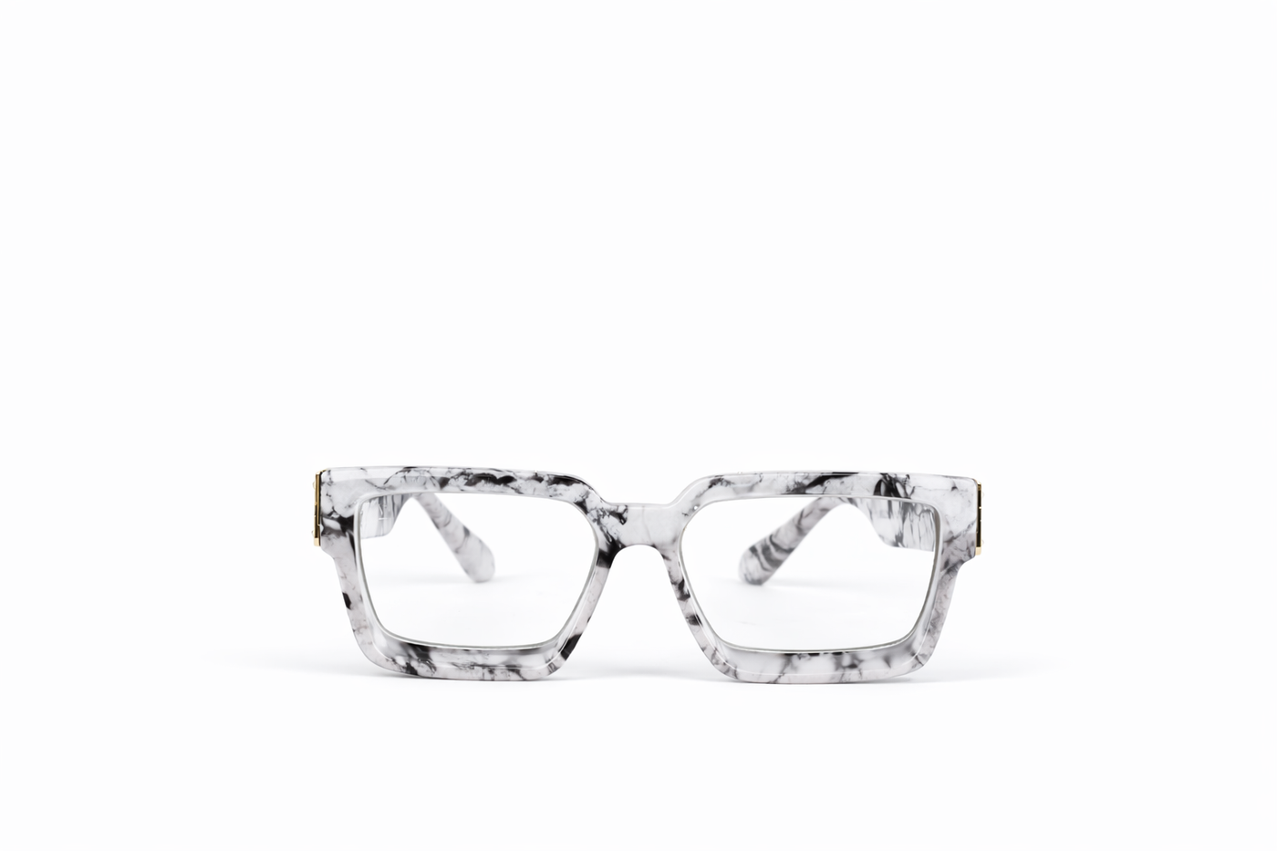 The Luxury Marble Square Frame Eyeglasses – White Black Gold Edition VZ-003