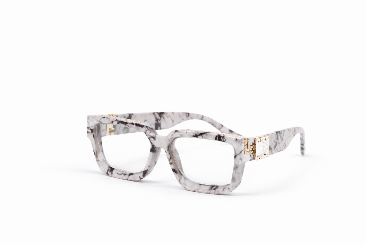 The Luxury Marble Square Frame Eyeglasses – White Black Gold Edition VZ-003