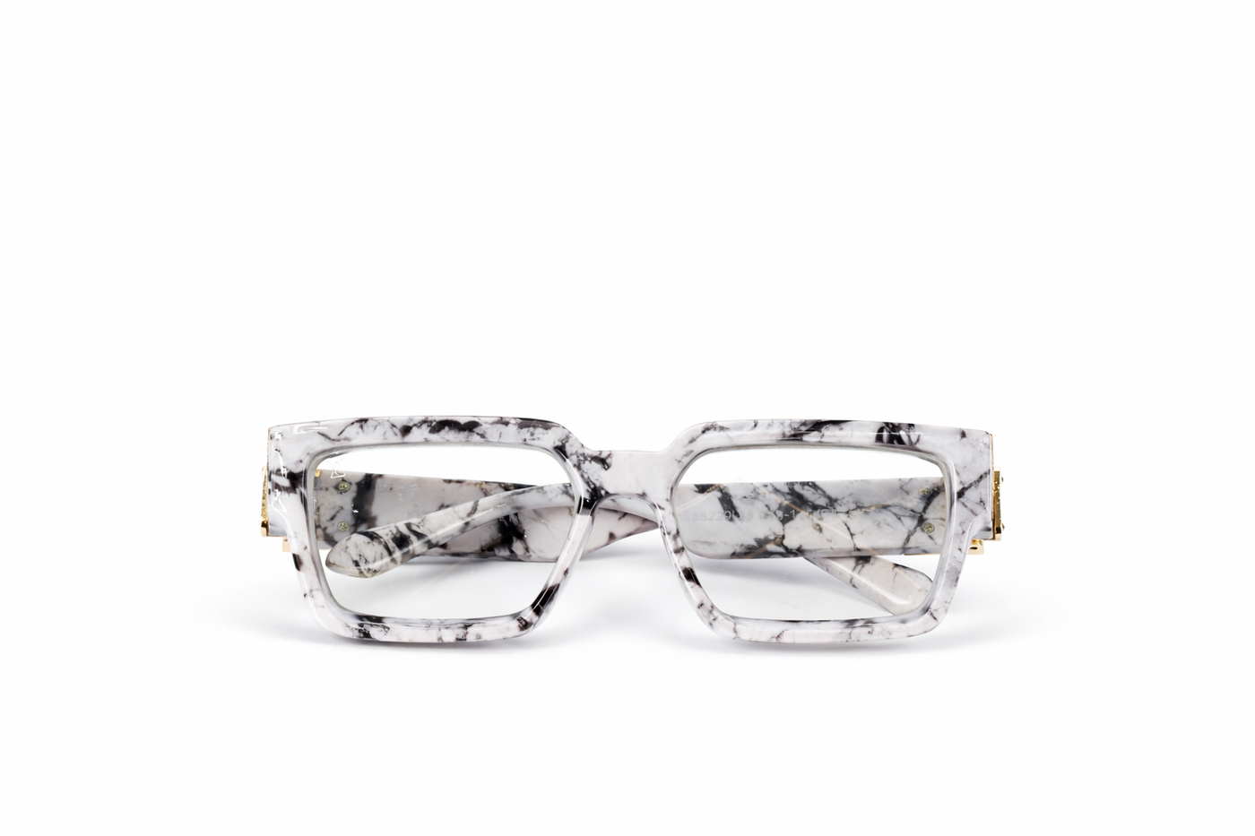 The Luxury Marble Square Frame Eyeglasses – White Black Gold Edition VZ-003