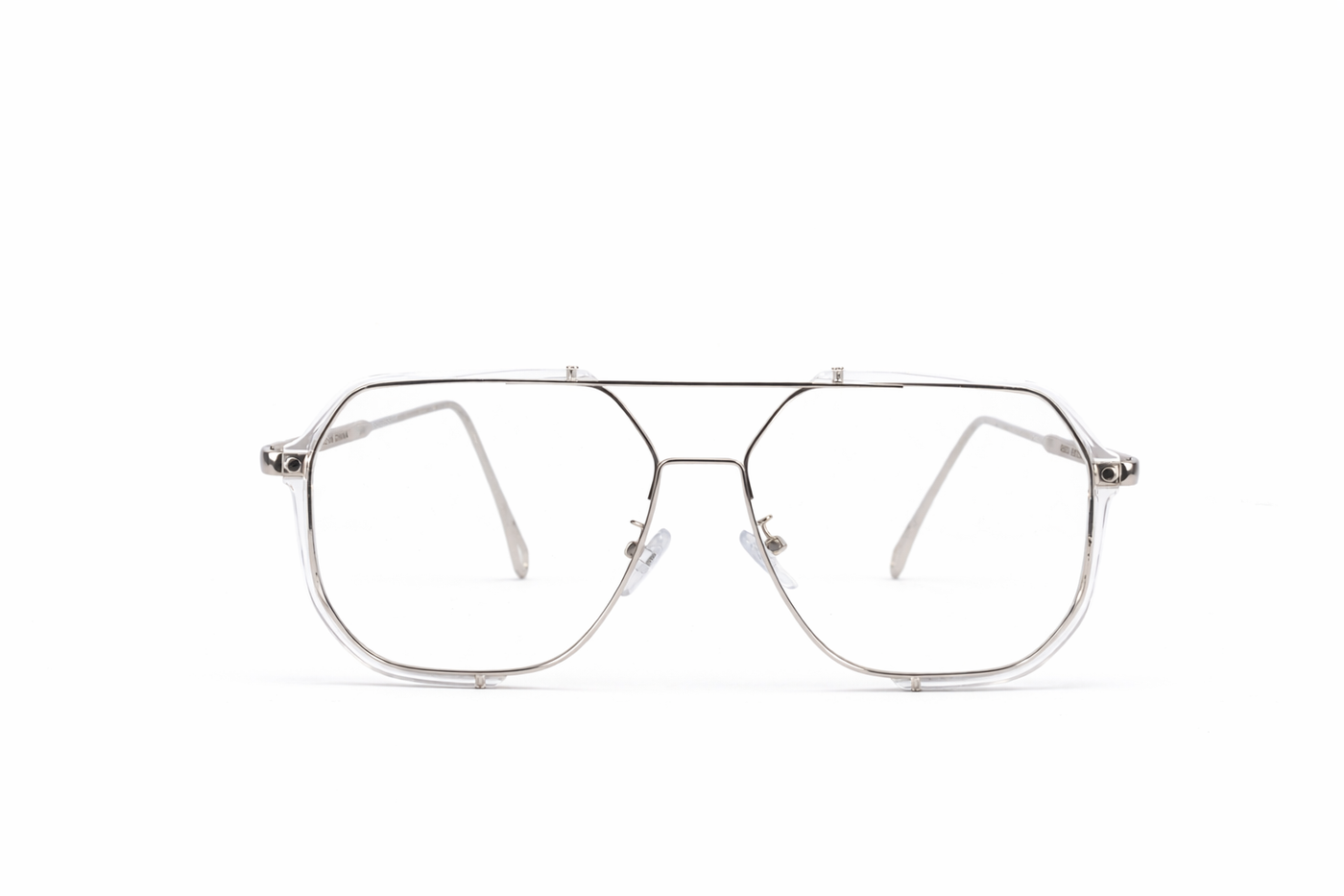 The Transparent Aviator Square Eyeglasses – Silver Edition VZ-019