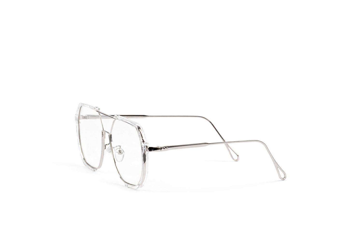 The Transparent Aviator Square Eyeglasses – Silver Edition VZ-019