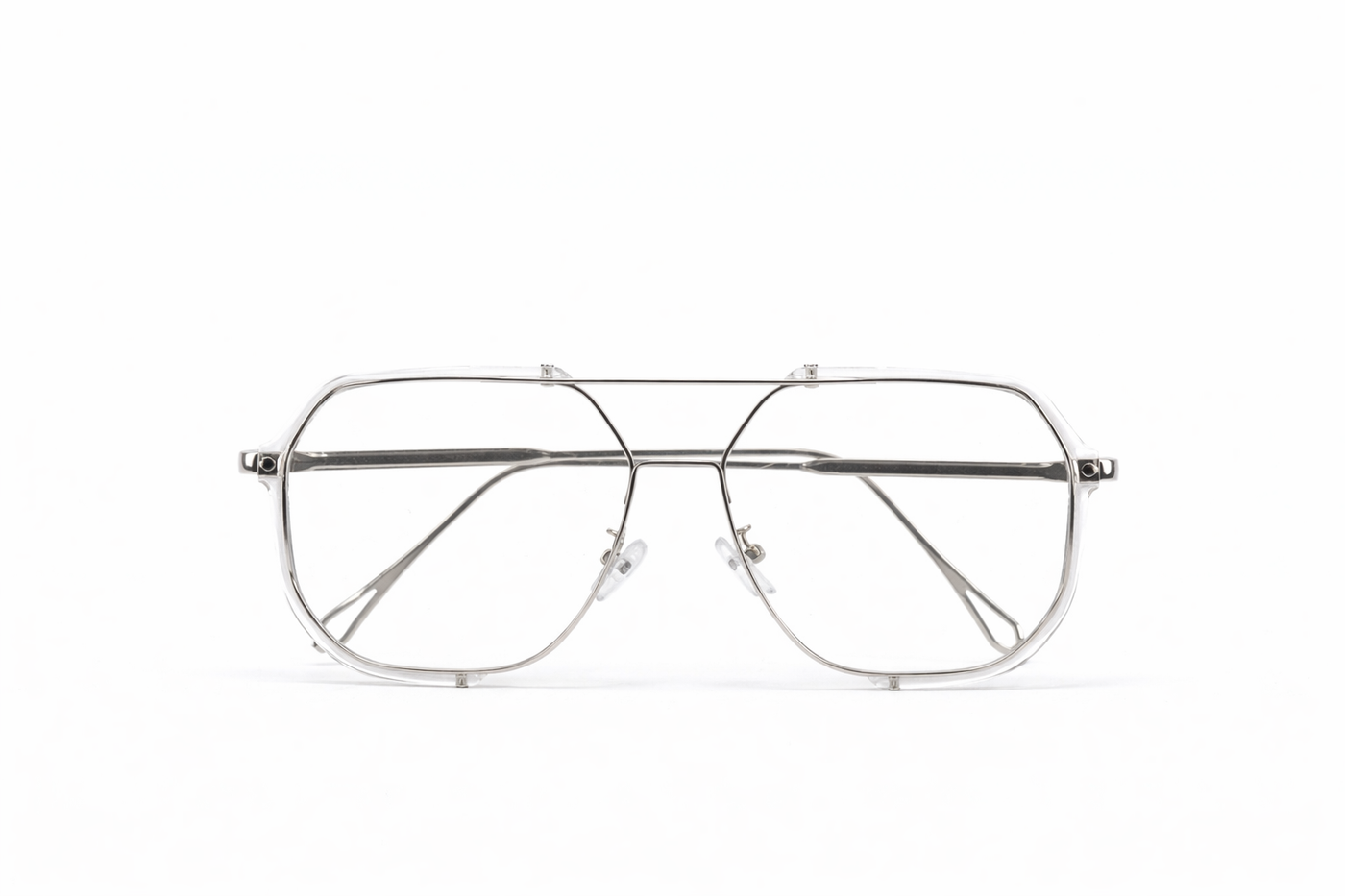 The Transparent Aviator Square Eyeglasses – Silver Edition VZ-019